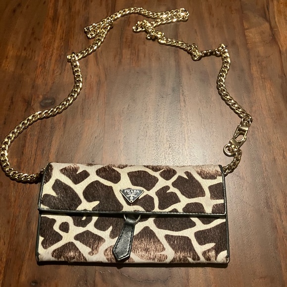 PRADA PONY HAIR WALLET Leopard Print Comes with chain - Picture 4 of 13